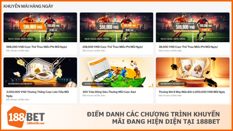 Điểm danh các chương trình khuyến mãi đang hiện diện tại 188BET