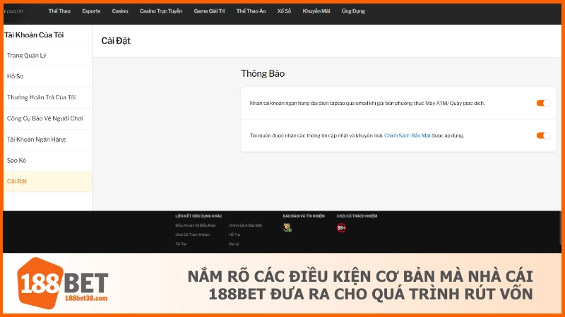 Nắm rõ các điều kiện cơ bản mà nhà cái 188BET đưa ra cho quá trình rút vốn